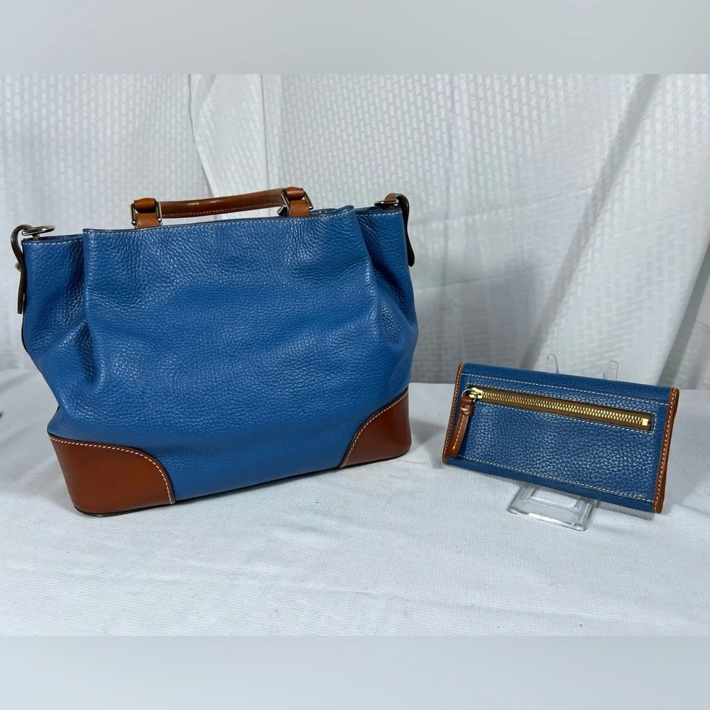 4220: Dooney & Bourke Pebble Grain Brenna Satchel & Wallet Blue 2 Pc Set